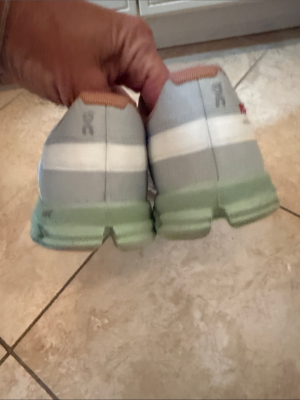 Women's Lightweight Athletic Sneakers in Light Gray, Sage & Dusty Pink - Picture 3 of 5